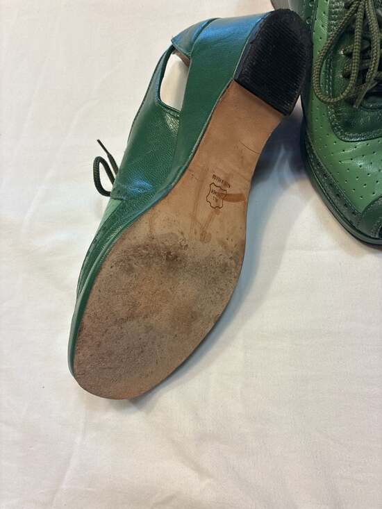 Re-Mix Vintage Shoes Spectator Green Leather Peep Toe Wedge Oxfords - Picture 9 of 11